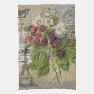 Blackberries Floral Garden Flower Butterfly Art Tea Towel