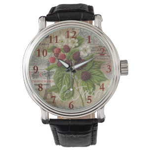 Blackberries Floral Garden Flower Butterfly Art Watch