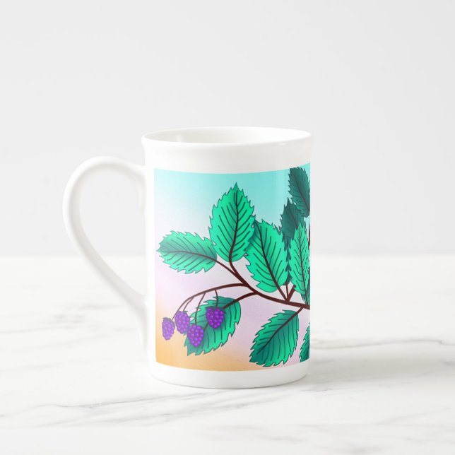 Blackberries on a branch bone china mug (Left)