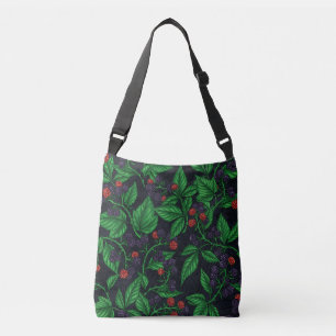 Blackberries on dark gray crossbody bag