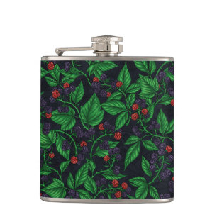 Blackberries on dark gray hip flask