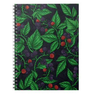 Blackberries on dark grey notebook
