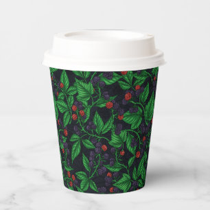 Blackberries on dark grey paper cups