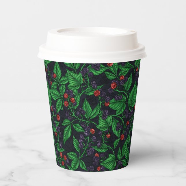 Blackberries on dark grey paper cups (Front)