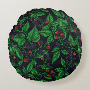 Blackberries on dark grey round cushion