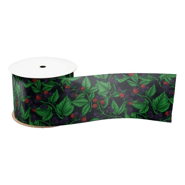 Blackberries on dark grey satin ribbon (Spool)