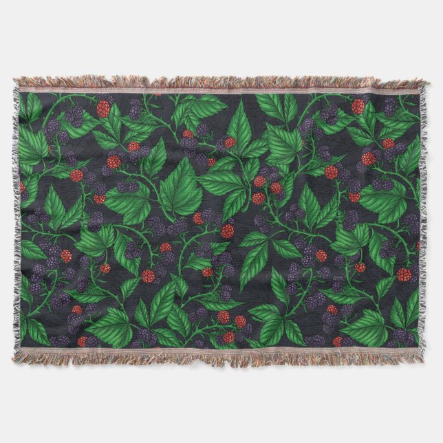 Blackberries on dark grey throw blanket (Front)