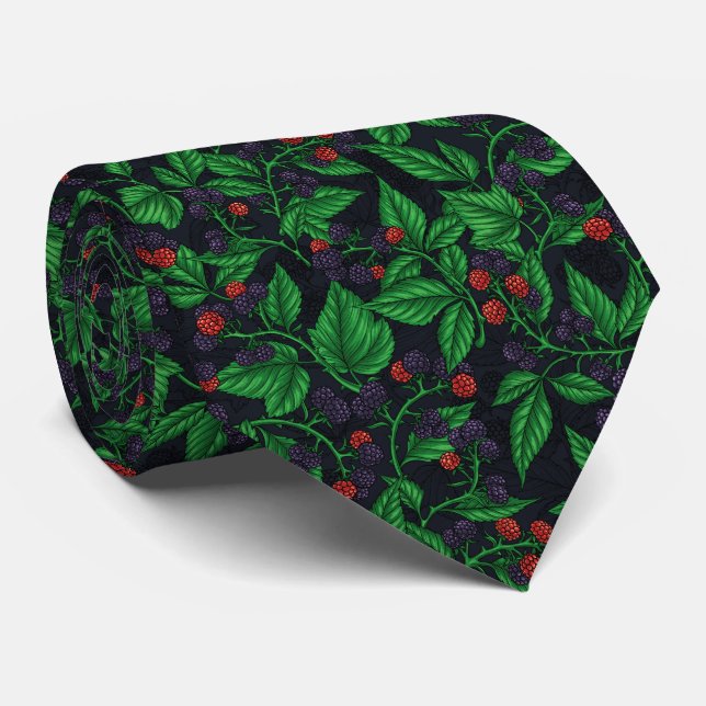 Blackberries on dark grey tie (Rolled)