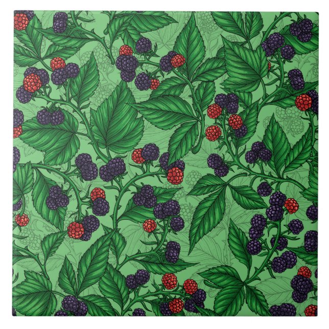 Blackberries on green ceramic tile (Front)