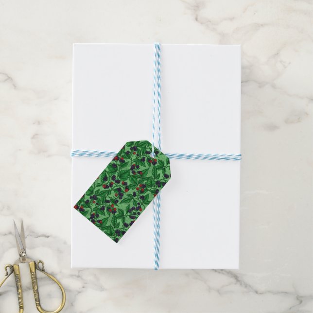 Blackberries on green gift tags (With Twine)