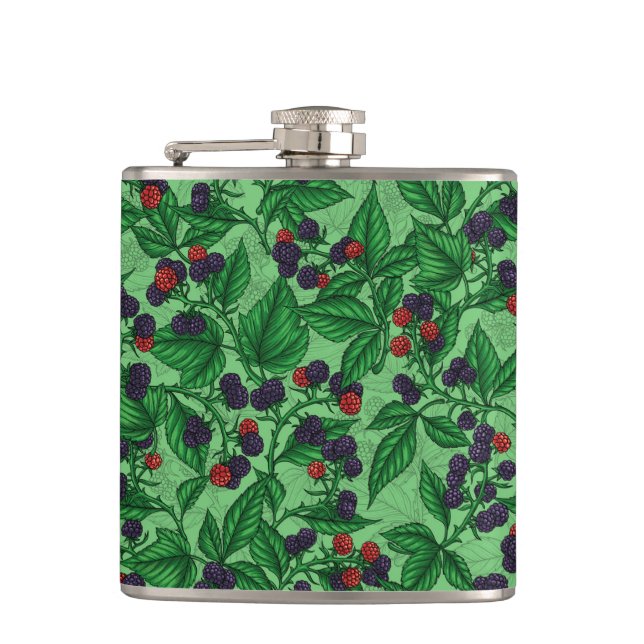 Blackberries on green hip flask (Front)