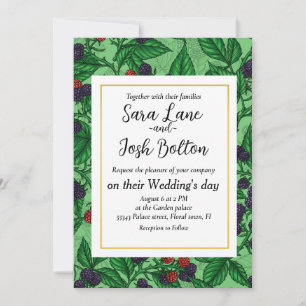 Blackberries on green invitation