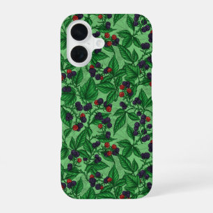 Blackberries on green iPhone 16 case