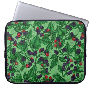 Blackberries on green laptop sleeve