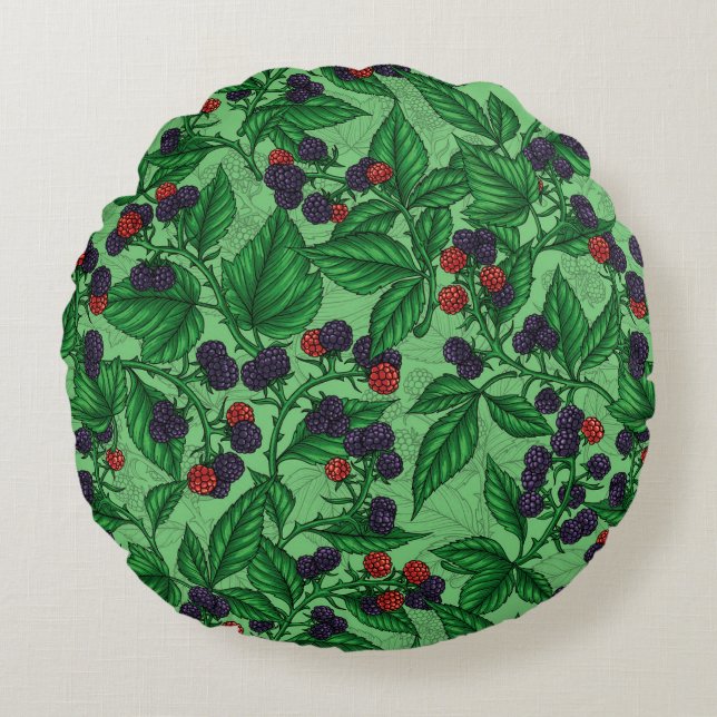 Blackberries on green round cushion (Front)