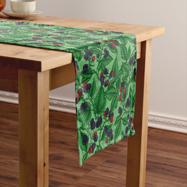 Blackberries on green short table runner (In Situ)
