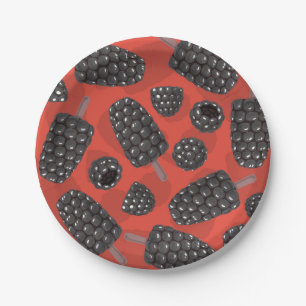 Blackberry and blackberry ice cream pattern paper plate