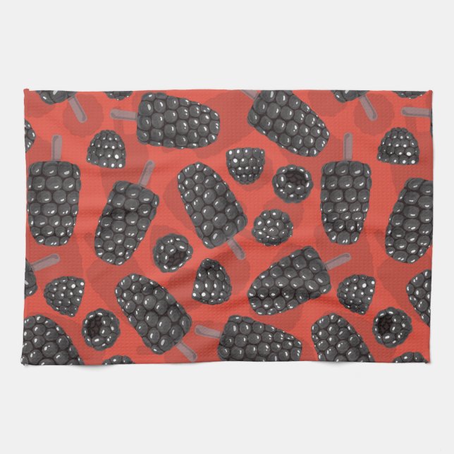 Blackberry and blackberry ice cream pattern tea towel (Horizontal)