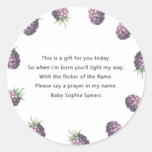 Blackberry baby shower - Prayer candle label