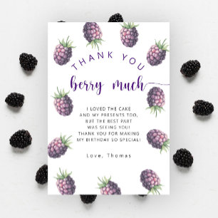Blackberry birthday party thank you berry much card