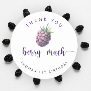 Blackberry birthday party thank you berry much classic round sticker