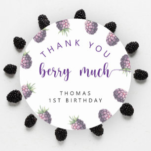 Blackberry birthday party thank you berry much classic round sticker