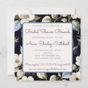 Blackberry Blooms Bridal Shower Garden Party Invitation