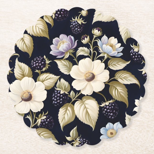 Blackberry & Blooms Paper Coaster (Front)