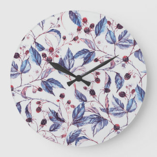 Blackberry Branches: Vintage Watercolor Pattern. Large Clock