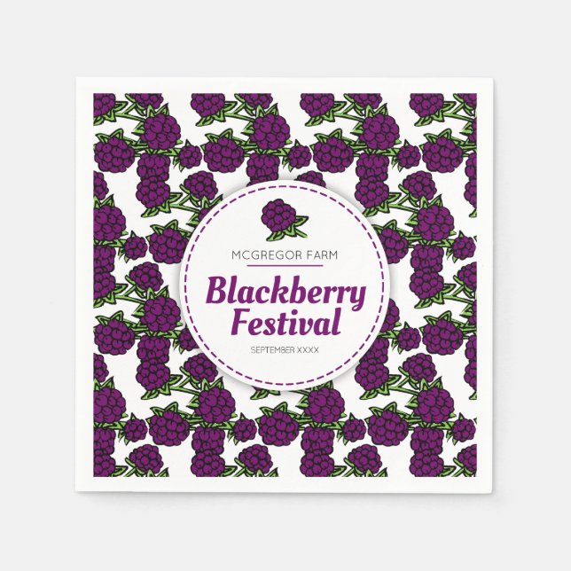 Blackberry festival or soft fruit event napkins (Front)