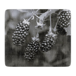 Blackberry Fruit Black and White  Cutting Board