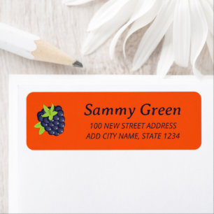 Blackberry fruit on orange return address label