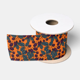 Blackberry hand -drawn pattern satin ribbon