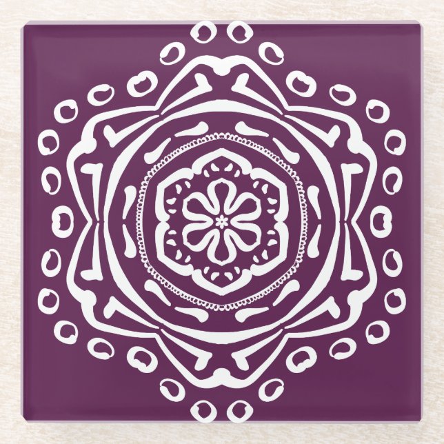Blackberry Mandala Glass Coaster (Front)