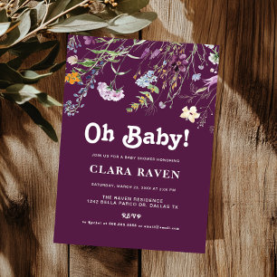 Blackberry Purple Wildflower Oh Baby Baby Shower Invitation