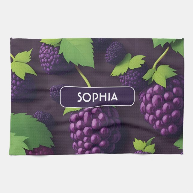 Blackberry Retro Colourful Personalised Pattern Tea Towel (Horizontal)