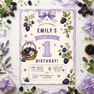 Blackberry Sweet One Berry 1st Birthday Party Invitation