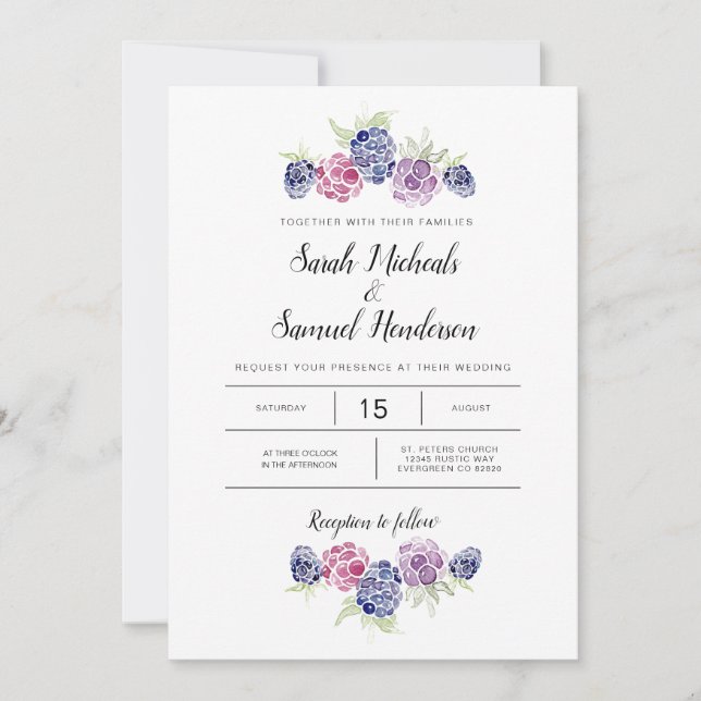 Blackberry Wedding | Watercolor Berries Invitation (Front)