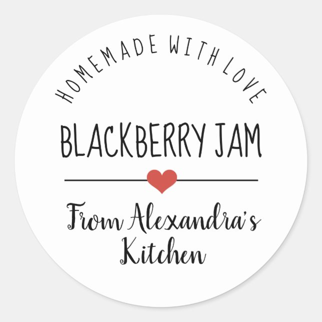 Blackberry white homemade with love classic round sticker (Front)