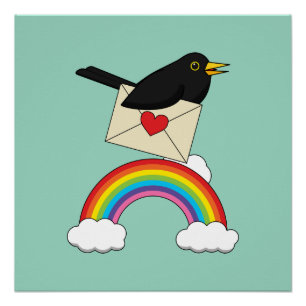 Blackbird Flying Above the Rainbow with Letter Poster