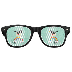 Blackbird Flying Above the Rainbow with Letter Retro Sunglasses