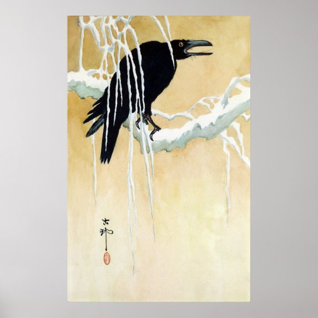 Blackbird in Snow, Ikeda Koson Poster (Front)