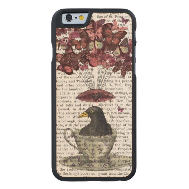 Blackbird In Teacup Carved Wood iPhone Case (Back)