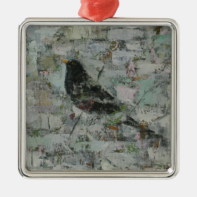 Blackbird in Tree Metal Tree Decoration (Front)