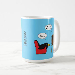 Blackbird Sleeping in Front of the TV Add Name Coffee Mug