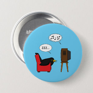 Blackbird Sleeping in Front of the TV Comic 7.5 Cm Round Badge