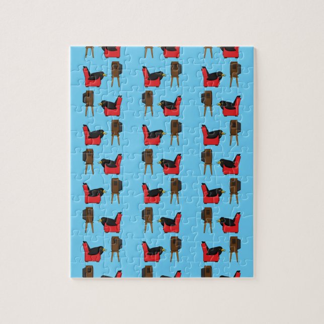 Blackbird Sleeping in Front of the TV Comic  Jigsaw Puzzle (Vertical)