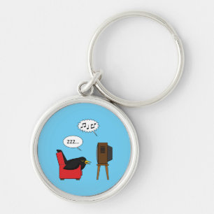 Blackbird Sleeping in Front of the TV Comic Key Ring