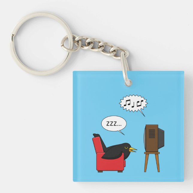Blackbird Sleeping in Front of the TV Comic Key Ring (Front)