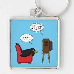 Blackbird Sleeping in Front of the TV Comic Key Ring